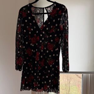 Zara Floral Lace Mini Dress in Black and Red